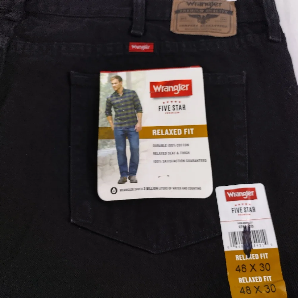 Wrangler Relaxed fit Men’s‎ Jeans Black 5 Star Premium Denim Size 48x30 NWT